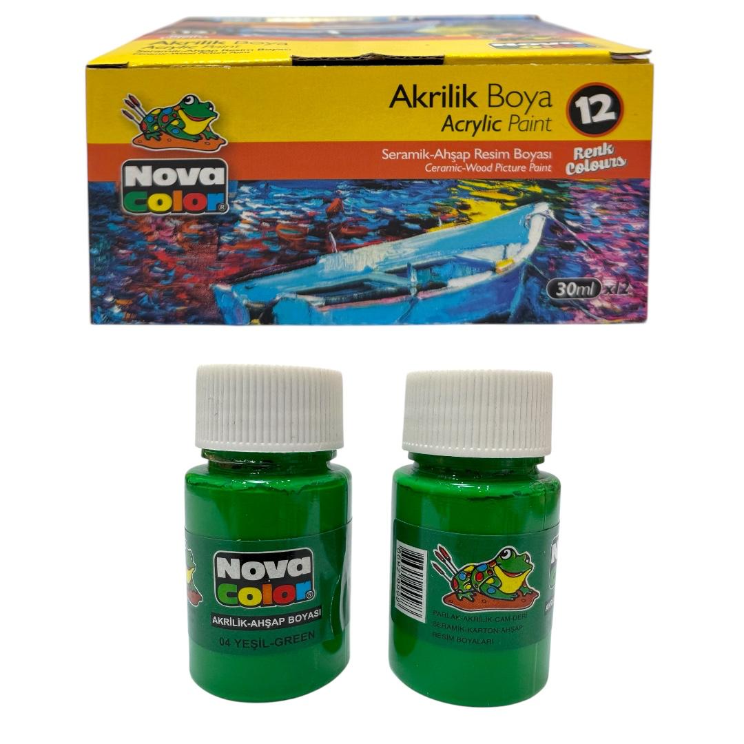 NOVA COLOR AKRİLİK BOYA YEŞİL RENK 12'Lİ PAKET